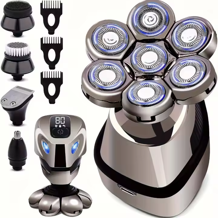Afeitadora eléctrica recargable 5 en 1 para hombres, Kit de aseo para cabeza calva húmeda/seca - 1