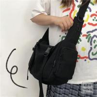 De lona a bolso cruzado de moda para mujer, bolso de hombro de color sólido, gran capacidad, estilo informal, adecuado para hombres jóvenes. - details 4