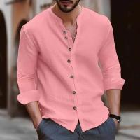 Camisa Casual de Algodón-Lino para Hombres Primavera Otoño Manga Larga Camisa de Cuello Redondo - details 5