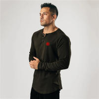 Black Slim Fitting T-shirt Top Simple Casual American Tough Guy Fitness Long Sleeve - details 10