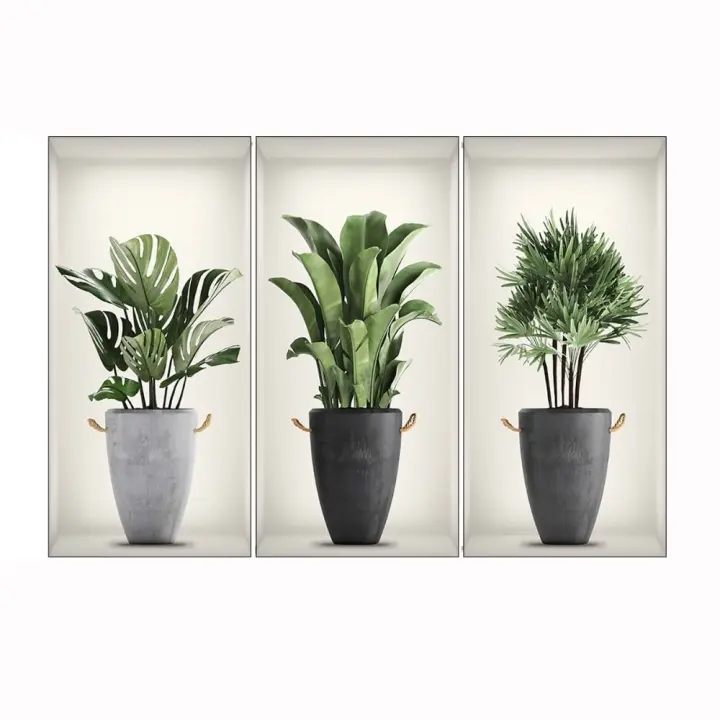 Pegatinas de pared de bonsái impermeables para decoración del hogar, calcomanía 3D de plantas creativas en maceta, arte Mural, 1 unidad - 1