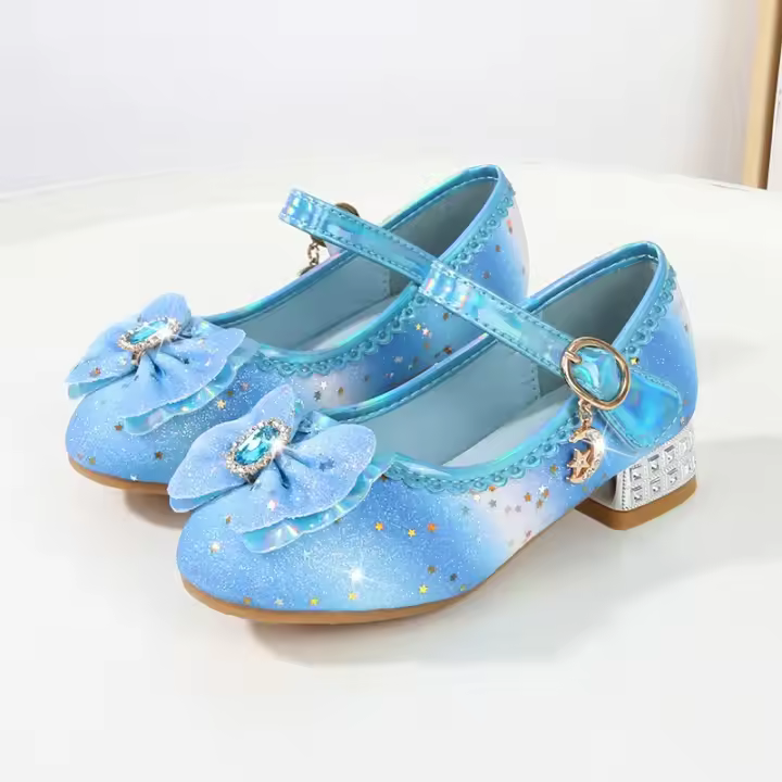 Zapatos de tacón alto para niños, calzado versátil de cuero con lentejuelas, arcoíris, lazo, princesa, fiesta, boda, primavera y otoño - 1