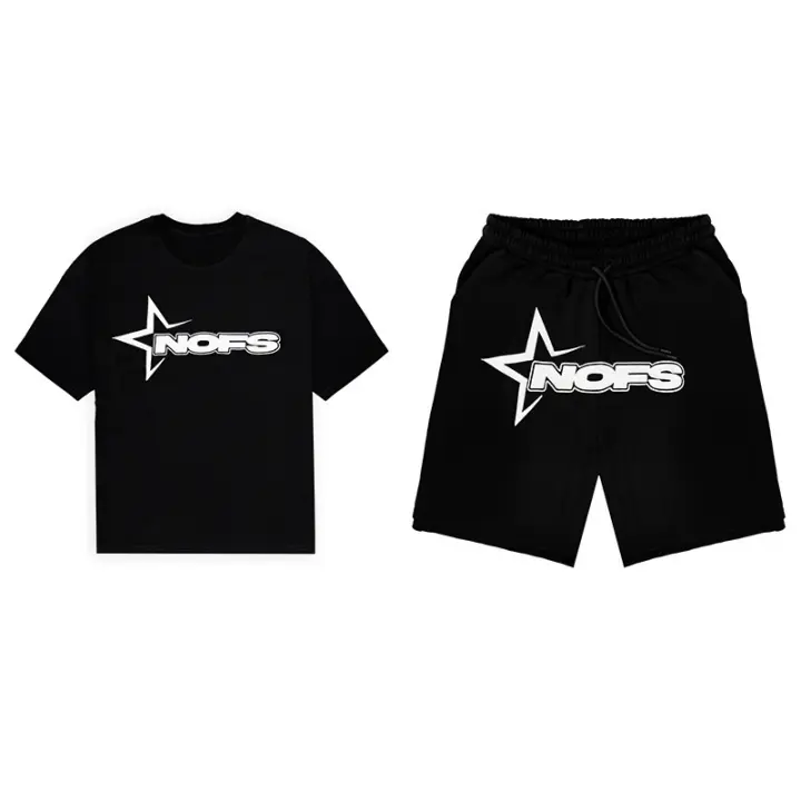 Novedad de Verano Traje Deportivo Informal de Dos Piezas Pantalones Cortos de Manga Corta con Estampado de Letras NOFS de Estilo Americano - 1