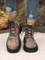 Nuevas botas de mujer europeas y americanas de gran tamaño con cordones delanteros, cabeza redonda, tacón grueso, botas Martin de suela gruesa, botas cortas a juego de colores con graffiti para mujer - details 4