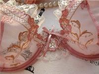 Exquisito conjunto de lencería de encaje transparente ultrafino rosa loto con bordado para mujer - details 15