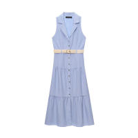Vestido casual delgado y versátil. Vestido plisado de manga corta con cuello en V. - details 1