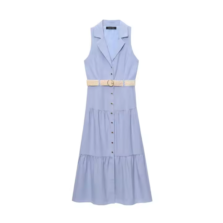 Vestido casual delgado y versátil. Vestido plisado de manga corta con cuello en V. - 1