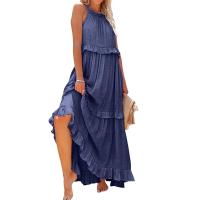 Vestido De Camisola Para Mujer Estilo Europeo Y Americano Verano Nuevo Con Aros Largo Y Volante Sin Mangas Cuello En V Vestido Largo - details 13