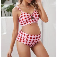 Nuevo traje de baño de dos piezas de maternidad traje de baño Sexy de cintura a cuadros para mujer - details 4