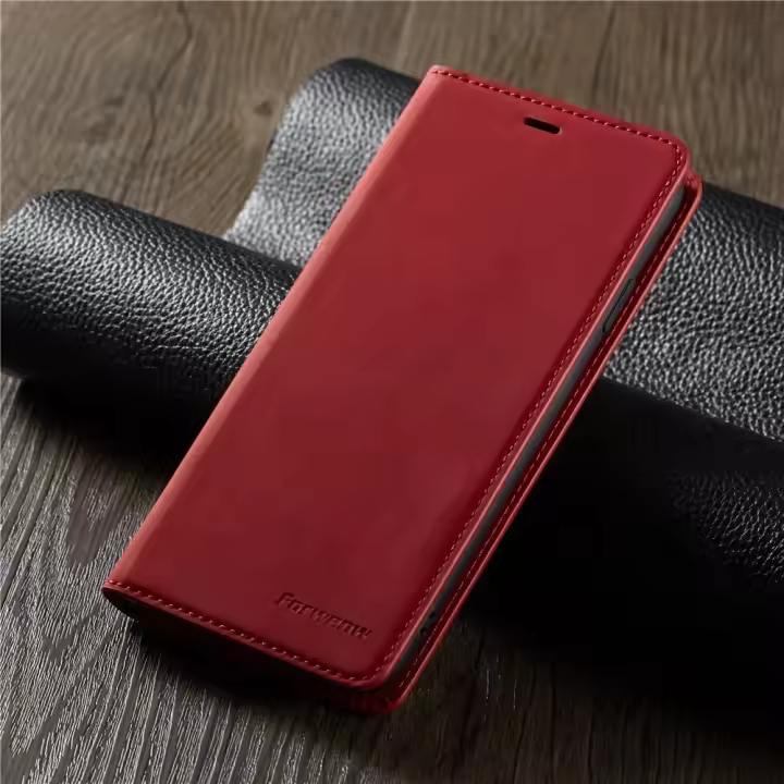 Funda tipo billetera fina de piel de ante para iPhone 11 12 13 14 15 16 Pro Max Mini XR XS 8 7 6s 6 Plus SE 2020 5S funda con tapa imán fuerte - 1