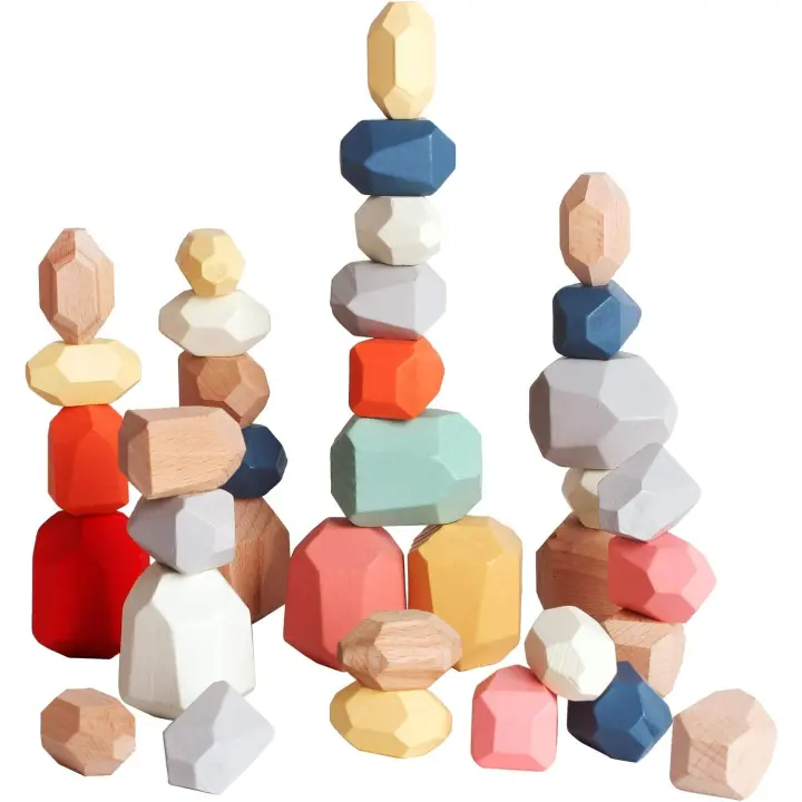 Juego de bloques de construcción de madera para niños, juguete sensorial Montessori de 36 piezas para apilar rocas y piedras, aprendizaje - 1
