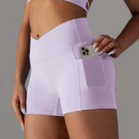 Hamidou-pantalones cortos de gimnasio cruzados para mujer, pantalones cortos de Yoga con bolsillos, mallas de entrenamiento para mujer, pantalones cortos de cintura alta, realce de glúteos - details 25