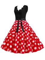 Dot print summer women elegant vintage party casual sleevelss a line dress - details 8