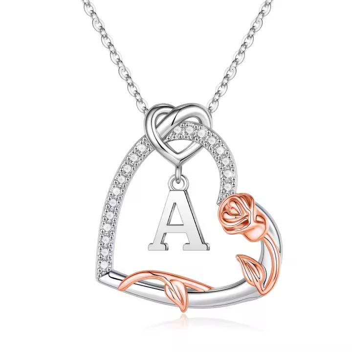 Collar de Corazón Rosa S925, Joyería de Plata de Ley, 26 Letras, Colgante, Regalo de San Valentín para Mujeres - 1