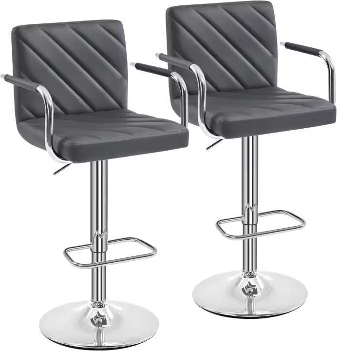 Juego de 2 Taburetes de Bar Altura Ajustable 92-113,5cm Sillas de Bar Asientos Giratorios Diseño Moderno Taburetes Altos Negro - 1