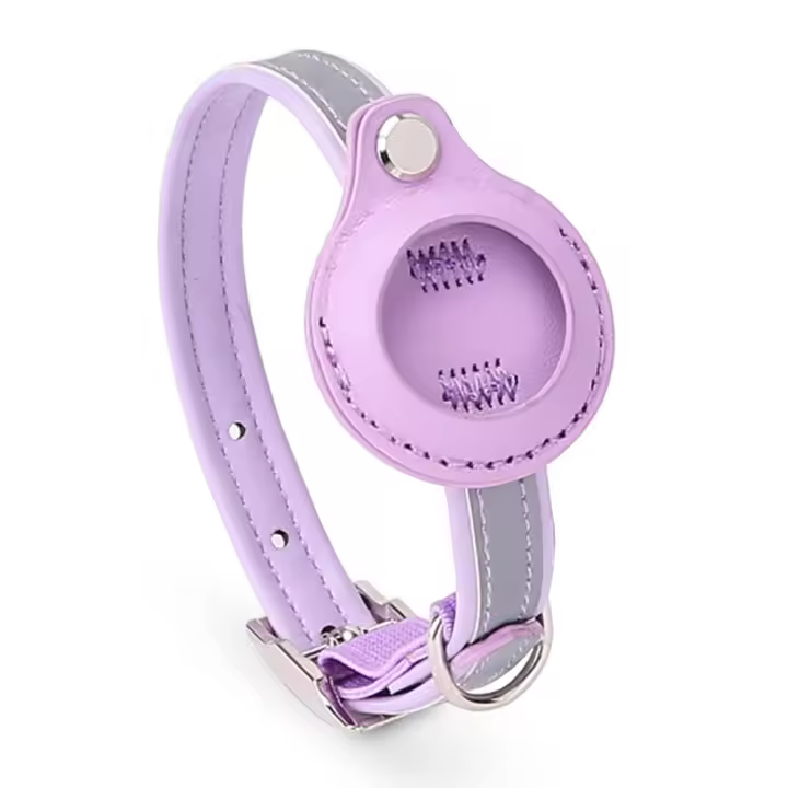 Collar rastreador de ubicación de mascotas ajustable con tira reflectante, cubierta antipérdida para rastreador de mascotas, cubierta protectora de cuero PU para rastreador de gatos - 1