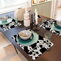 4 manteles individuales con estampado, manteles lavables con estampado de vaca en blanco y negro, temáticos para festivales, banquetes, mesas de comedor y - details 4