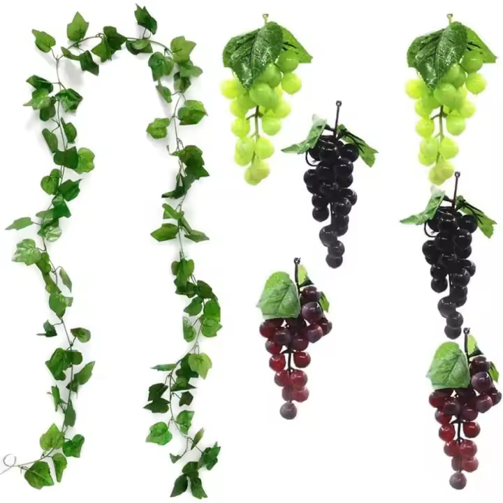 Decoración Realista de Uvas de Plástico 7 Piezas Ideal para Decoración de Vino, Oficina, Jardín - 1