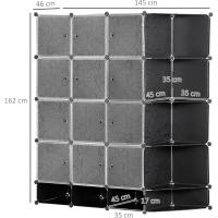 Armario Modular de Plástico Portátil 16 Cubos, 2 Barras Organizadoras para Zapatos, Ropa, Juguetes - details 4