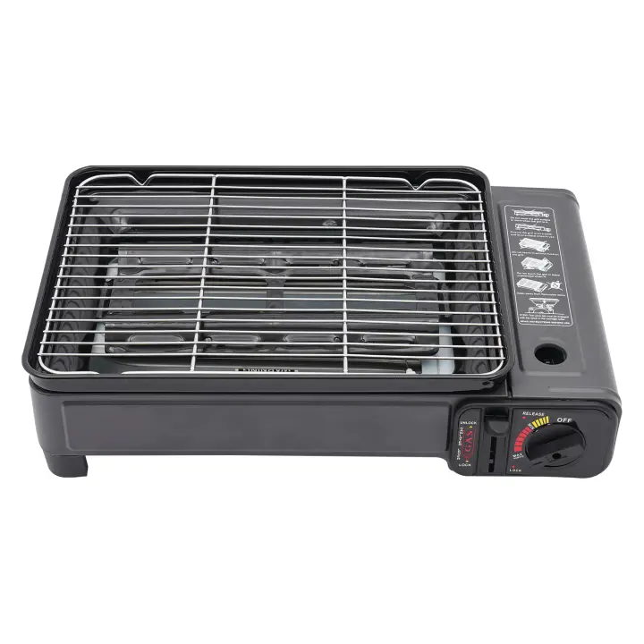 Parrilla de Gas para acampar, parrilla de mesa portátil pequeña con red de parrilla, sartén y otros accesorios, estufa de Gas butano - 1