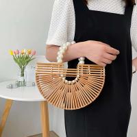 Ins verano gran capacidad nuevas cuentas de madera dura Semicircular ahuecado Eco al aire libre bambú trenzado vacaciones playa bolso de mano - details 10