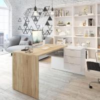 Escritorio con Cajonera, Mesa de Oficina Acabado en Blanco Artik y Roble Cananadian, Medidas: 145 cm (Largo) x 102 cm (Fondo) x 73 cm (Alto) - details 1