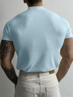 Camiseta De Verano Para Hombre Estilo Deportivo Con Cuello Alto Y Rayas Manga Corta Ajustada Para Fitness Y Running - details 9