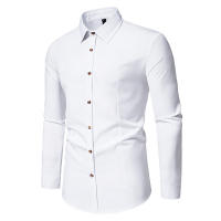 Camisa de manga larga con botones para hombre, camisa informal de negocios, Color sólido, cómoda, Social, Oficina, blusa blanca y negra, moda de otoño - details 2