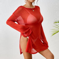 Vestido transparente de manga larga para la playa, top tipo túnica transparente de malla para mujer, traje de baño ligero de verano - details 15