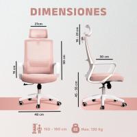 Silla de Oficina Ergonómica Ajustable Transpirable, Soporte Lumbar, Reposacabezas Ajustable, Ruedas Giratorias 360° Soporte hasta 100kg Azul - details 30