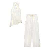 OUWU- 2025, Conjuntos De Pantalones Con Cuello Halter Para Mujer, Tops Asimétricos Con Espalda Descubierta A La Moda, Pantalones De Pierna Ancha Con Cordón, Trajes Informales - details 2