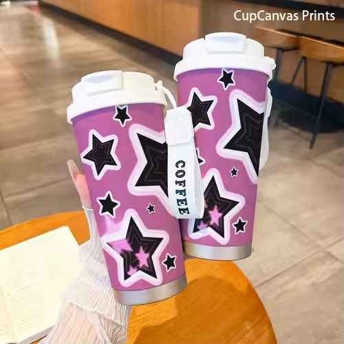 Taza aislante con diseño de estrellas de ensueño de 17,92 oz, taza de café creativa de doble uso con dibujos animados únicos, botella de agua portátil, perfecta para fiestas, adecuada como regalo para oficina, hogar, viajes, día de San Valentín, Halloween - 1