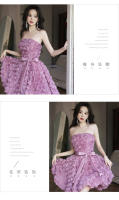 Vestido de noche corto para banquete, fiesta de cumpleaños para mujer, vestido de alta sociedad francés sin tirantes ligero de lujo - details 9