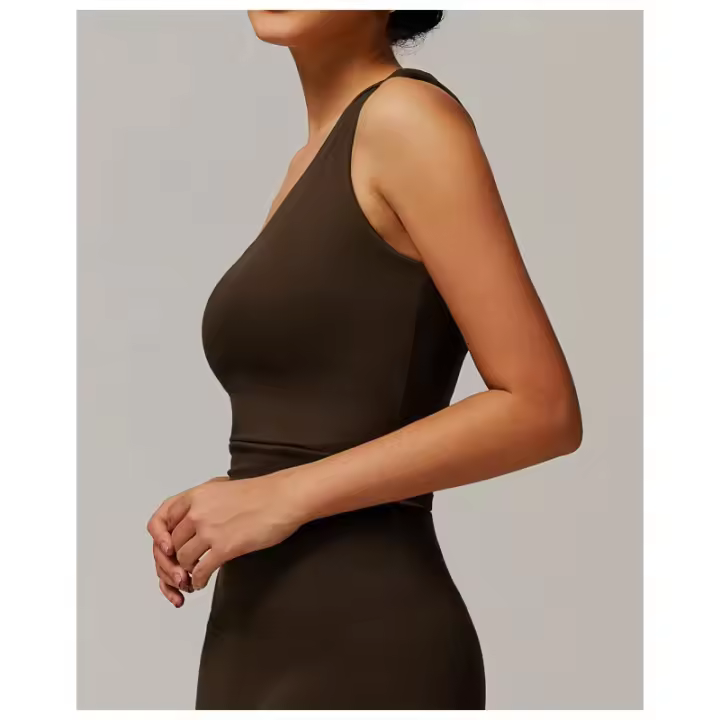 Top de Hombro Corto Deportivo de Moda para Mujeres Ropa Deportiva Elástica con Cuello Redondo - 1