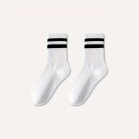 3 pares de calcetines de tobillo medio de colores mixtos - JS - Negro y blanco con 2 rayas - details 2