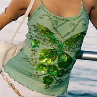 Camiseta sin mangas con purpurina brillante para mujer Y2k, Tops cortos con cuentas de lentejuelas de hadas, camisola sin mangas de varias capas, chaleco de verano, ropa de calle - details 5