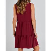 Vestido casual de verano para mujer, sin mangas, con cuello en V, camiseta, vestido de verano, mini vestidos de vacaciones en la playa - details 2
