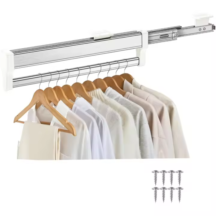 Perchero de Ropa Extensible de Acero Inoxidable Barra de Percha para Armario con Barra Extraíble - 1