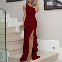 Vestidos largos con volantes irregulares para mujer, sin mangas, Color sólido, elegante, para fiesta de noche y graduación, Vestido de moda - details 3