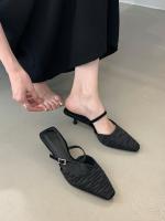 Hada francesa viento punta cabeza bolsa cabeza media zapatillas mujer usando nuevo tacón delgado arrugado zapatillas geniales - details 5