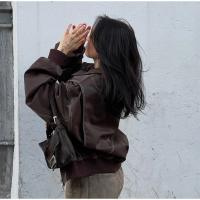 Chaqueta Bomber de Cuero para Mujer Arayas Casuales con Cremallera Chaquetas de Manga Larga Sueltas con Borla Moda 2024 - details 21
