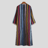 Ropa Árabe Para Hombres Kaftán Islámico De Algodón Con Rayas Traje Dubai Abaya Retro De Verano Y Otoño Estilo Casual - details 7
