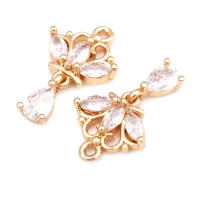 Aretes de Flores de Brasso Dorado 18K Zirconia de Diamante Falso Accesorios DIY de Alta Calidad - details 4