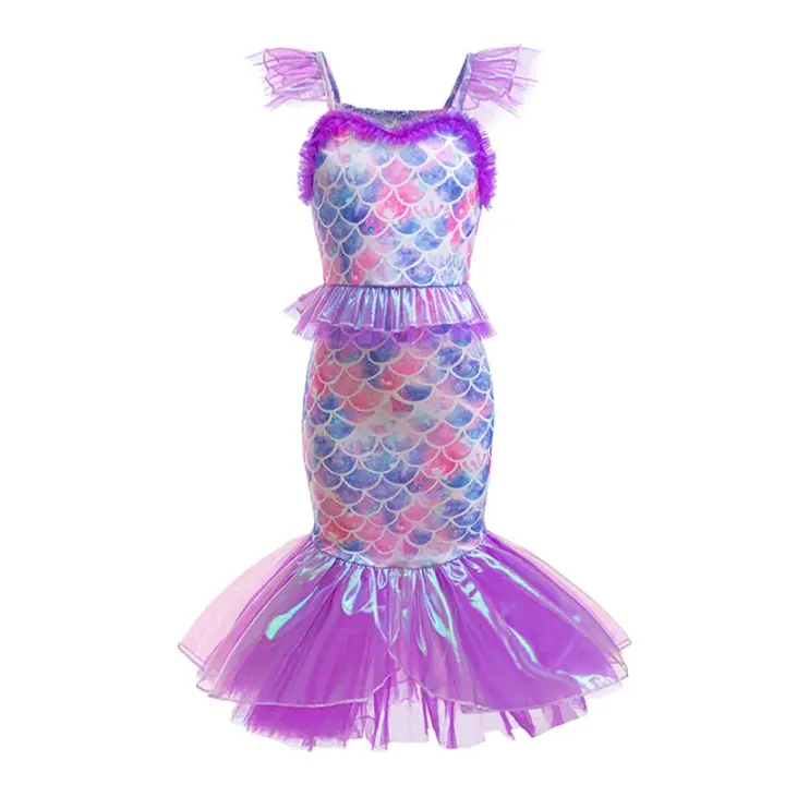 Vestido de cola de disfraz de princesa Ariel de fantasía de sirena púrpura para niña pequeña para fiesta en la playa - 1