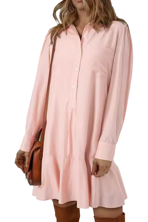 Elrachen Vestido de mujer con dobladillo con volantes y cuello vuelto abotonado, delicado, tallas S-XL - 1