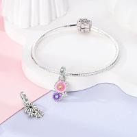 Cuentas de flores rosas y moradas adecuadas para joyas y pulseras de plata con piedra de circón principal - details 2