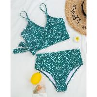 Bikini azul de lunares para mujer, traje de baño Sexy de cintura alta, bañador brasileño de realce con cordones, conjunto de Bikini 2021 - details 16