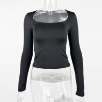 Camiseta sexy de manga larga con cuello cuadrado para mujer, tops con medias, 2025 - details 4