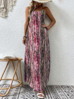 Vestido largo de verano sin mangas para mujer, prenda con estampado vintage, cuello en v elegante para fiesta en la playa - details 1