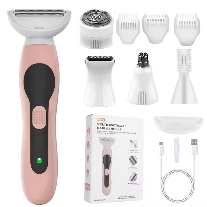Juego de removedor de vello portátil para mujer, recortador de cejas y nariz, recargable por USB, textura ABS adecuada para el cuidado propio - 1